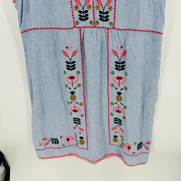 Boden Embroidered Striped Linen Bea Dress Knee Length Blue White Size 16L - Picture 7 of 12